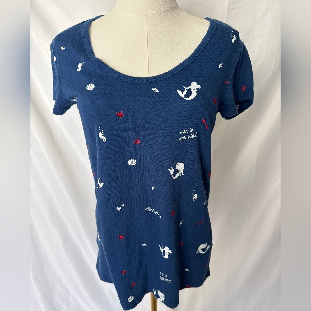 Disney The Little Mermaid "Part Of Your World" Embroidery Tee Navy/White